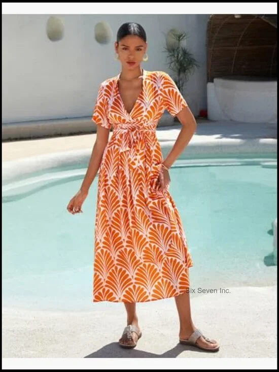 Rayon Boho Maxi Dress with Deep V Neck and Smocked Empire Waist - Picture 2 of 7